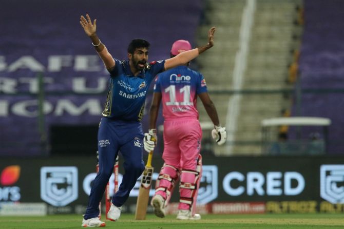 Jasprit Bumrah finished with impressive figures of 4 for 20 against Rajasthan Royals on Tuesday