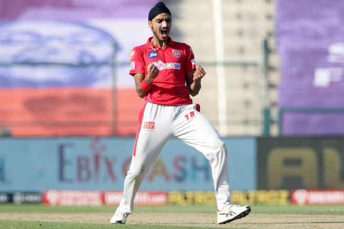 Arshdeep Singh celebrates after dismissing Andre Russell