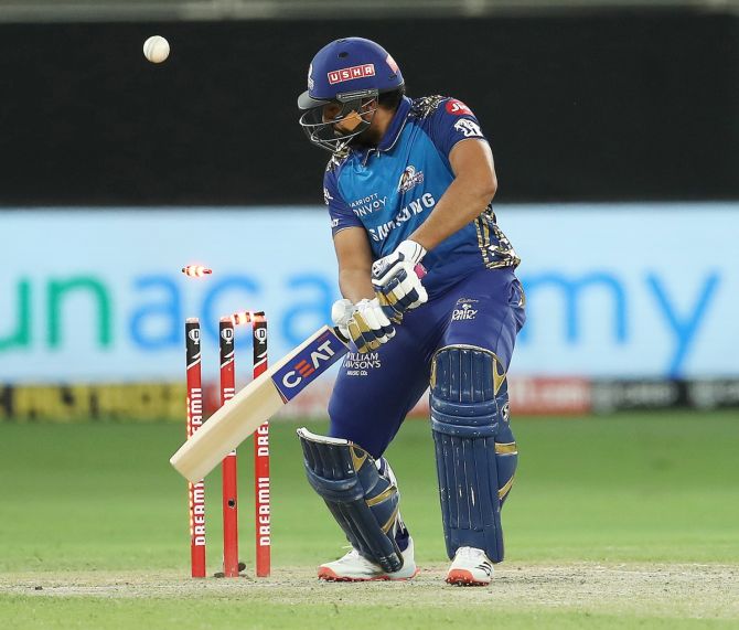 Rohit Sharma is bowled by Arshdeep Singh.