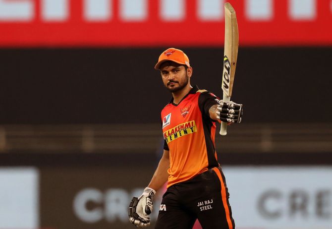Manish Pandey celebrates after completing his half-century