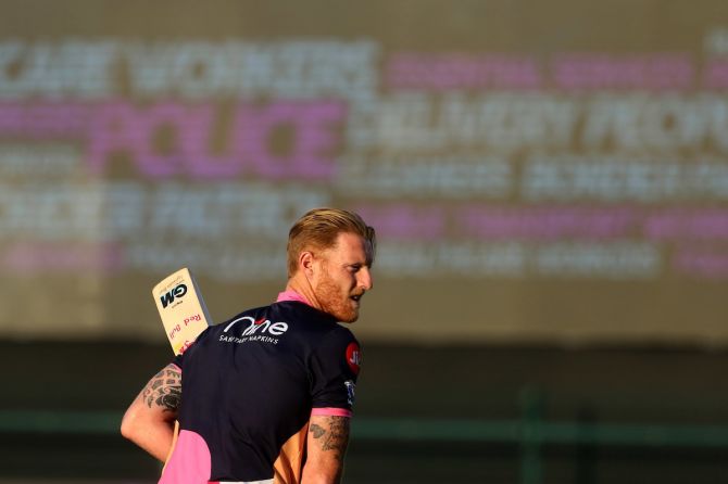 Rajasthan Royals all-rounder Ben Stokes warms-up ahead of an Indian Premier League match.