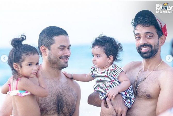 Aditya Tare and Dhawal Kulkarni with their children 