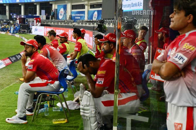 The Kings XI Punjab dugout wears a distraught look