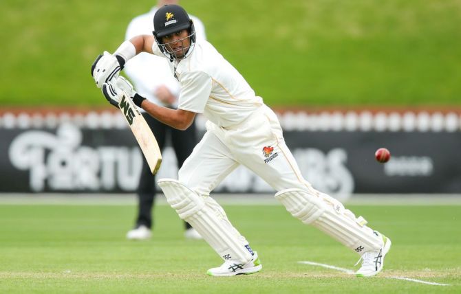 Rachin Ravindra of Wellington bats during the Plunket Shield match against Canterbury. If selected to play, the 21-year-old would be the youngest Kiwi Test player since Ish Sodhi, who debuted at 20 against Bangladesh in Chattogram in 2013.