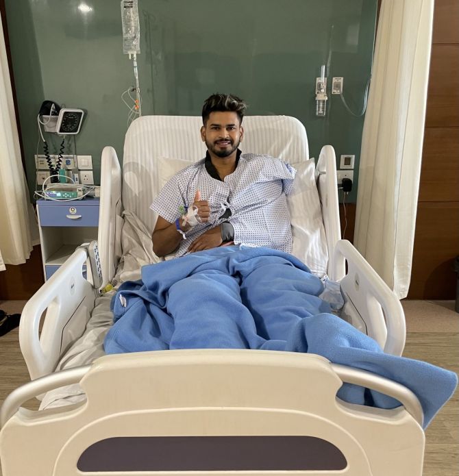 Shreyas Iyer posted this picture from his hospital ward post surgery