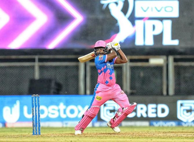 Sanju Samson bats en route his 119, his third IPL ton on Monday