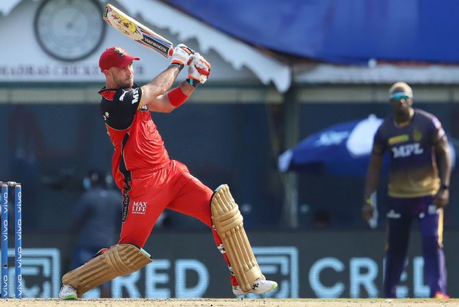 Glenn Maxwell rallied Royal Challengers Bangalore with a blazing 78 off 48 balls in the IPL match against Kolkata Knight Riders, in Chennai, on Sunday.