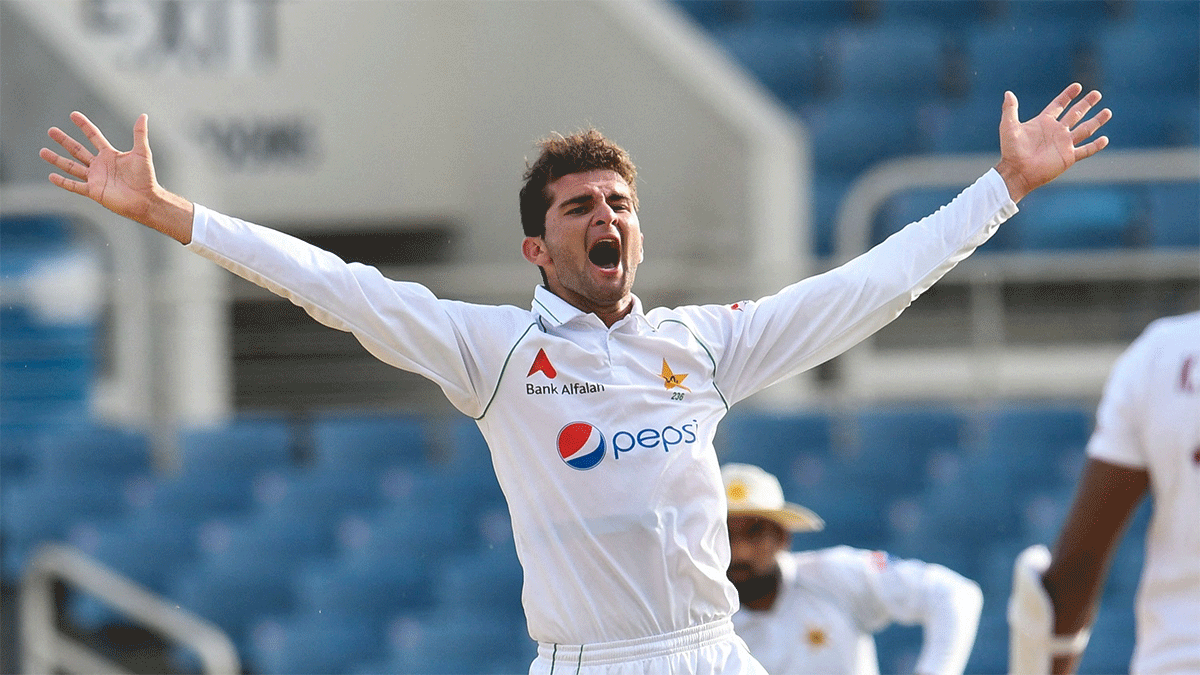 Shaheen Shah Afridi claimed 4 for 43 in the 2nd innings of the 2nd Test against the West Indies at Sabina Park in Kingston, Jamaica, on Tuesday
