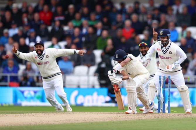 England batsman Haseeb Hameed is bowled by India's Ravindra Jadeja