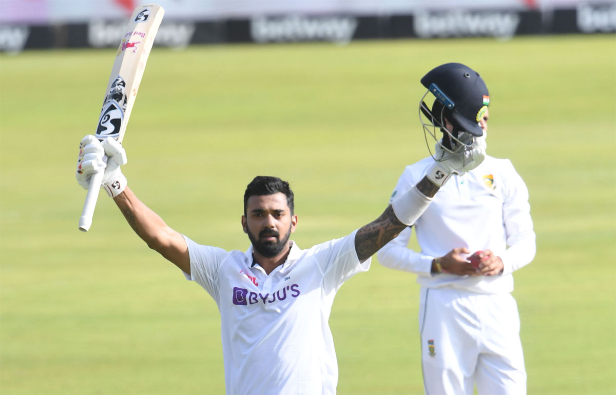 India opener K L Rahul celebrates scoring 100 during Day 1 of the first Test against South Africa, at SuperSport Park in Centurion, on Sunday.