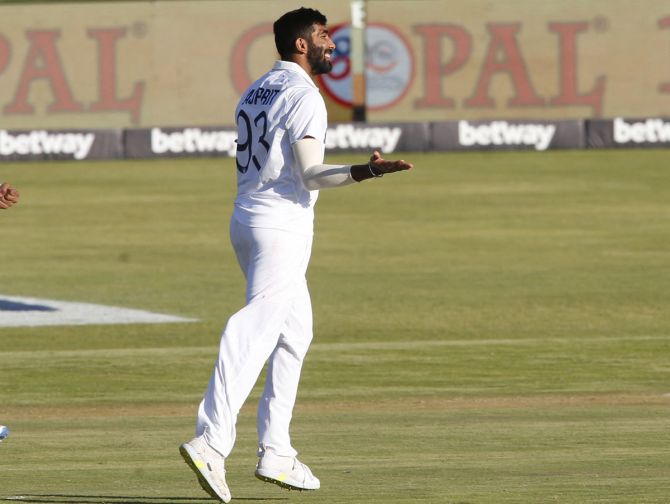 India pacer Jasprit Bumrah celebrates taking the wicket of South Africa's Rassie van der Dussen late on Day 4 of the first Test, in Centurion, on Wednesday.