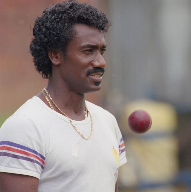 West Indies pacer Ezra Moseley during England's tour to the West Indies in February 1990.