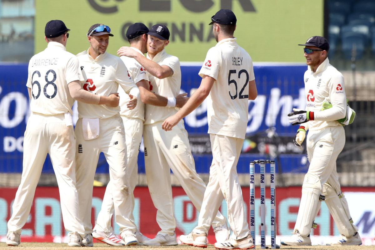 England players celebrate after defeating India to win the first Test in Chennai