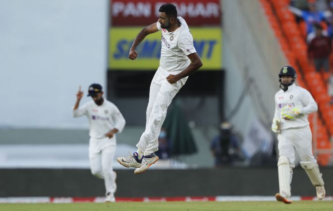 Ravichandran Ashwin celebrates the wicket of Ollie Pope