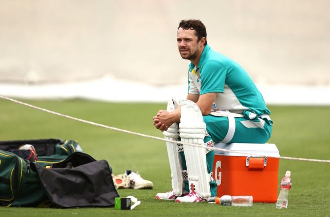 Australia's middle-order batsman Travis Head at a team training session at the SCG on Wednesday. Head has had a poor series so far with scores of  7, 38 and 17 in the ongoing Test series against India.
