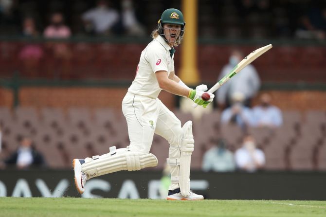 Australia opener Will Pucovski bats during Day 1 of the third Test against India at the Sydney Cricket Ground, on Thursday. 