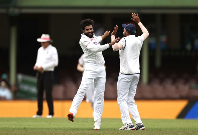 India all-rounder Ravindra Jadeja celebrates after dismissing Australia's Marnus Labuschagne during Day 2 of the third Test