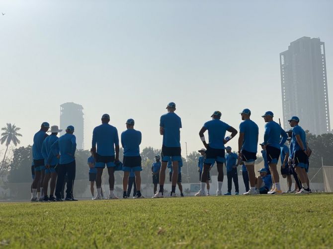 The South African cricket team before a training session in Karachi on Sunday