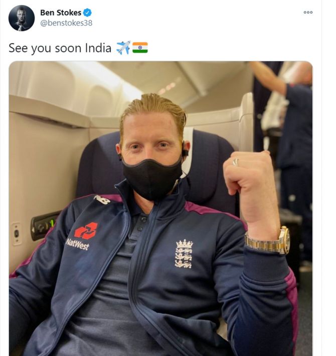 Ben Stokes posted a tweet on his departure for India  