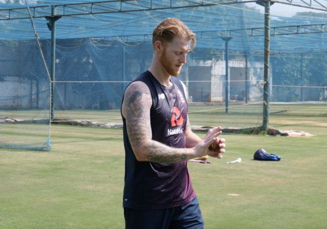 Ben Stokes at a nets session at the M A Chidambaram Stadium in Chennai on Saturday
