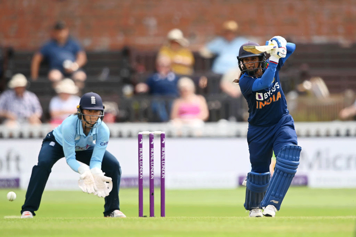 India's Mithali Raj truck her third consecutive half-century as India avoided a series clean sweep, defeating England by four wickets in the rain-curtailed third and final Women's One-day International, at The Cooper Associates County Ground in Taunton, Worcester, on Saturday.