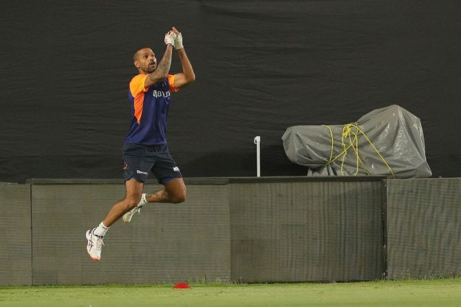 Shikhar Dhawan at a practice session