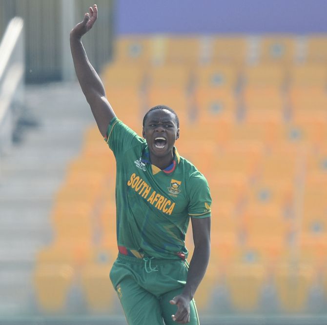 South Africa pacer Kagiso Rabada successfully appeals for leg before wicket against Bangladesh's Soumya Sarkar. 