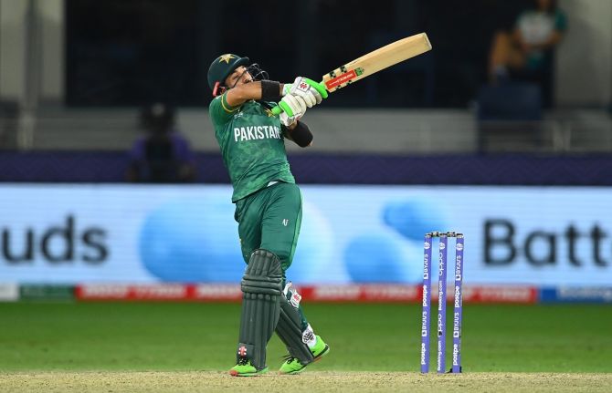 Opener Mohammad Rizwan hit 3 fours and 4 sixes while scoring 67 off 52 balls to power Pakistan to an imposing total against Australian in the second semi-final of the T20 World Cup, in Dubai, on Thursday.