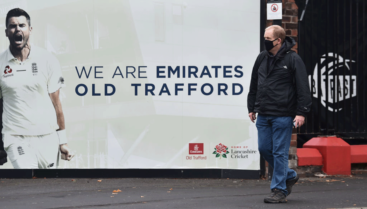 A fan outside the Old Trafford cricket ground as play is cancelled during day one of the Fourth Test between England and India in Manchester on Friday
