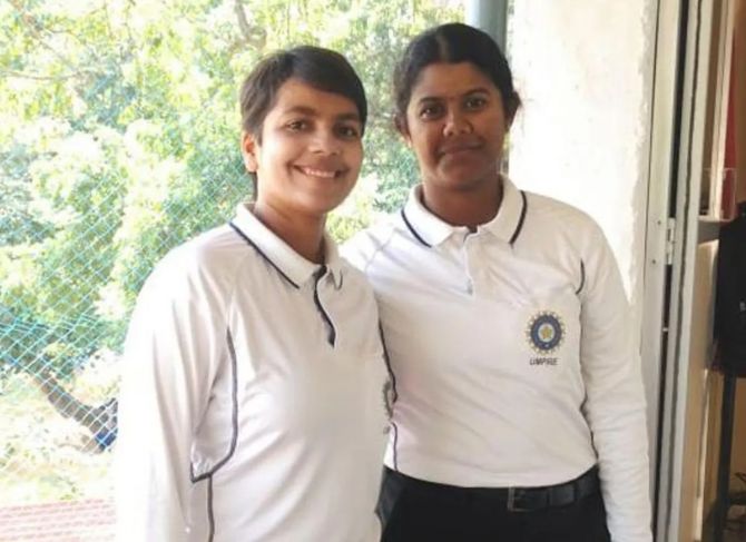 Indian female umpires Janani Narayanan, right, and Vrinda Rathi.