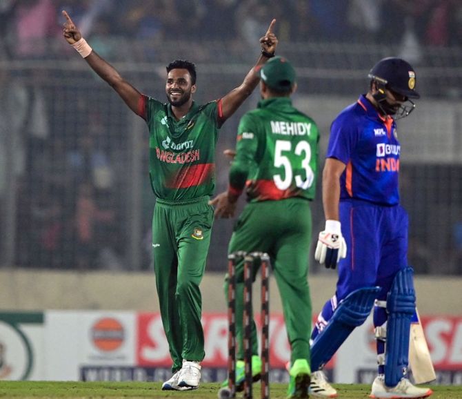 Ebadot Hossain celebrates a wicket during the second ODI.