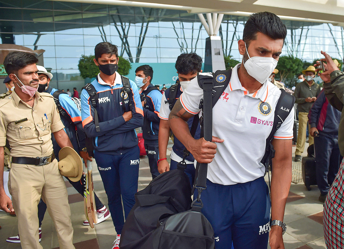 Memebers of the India Under-19 World Cup-winning team arrive in Bengaluru on Tuesday
