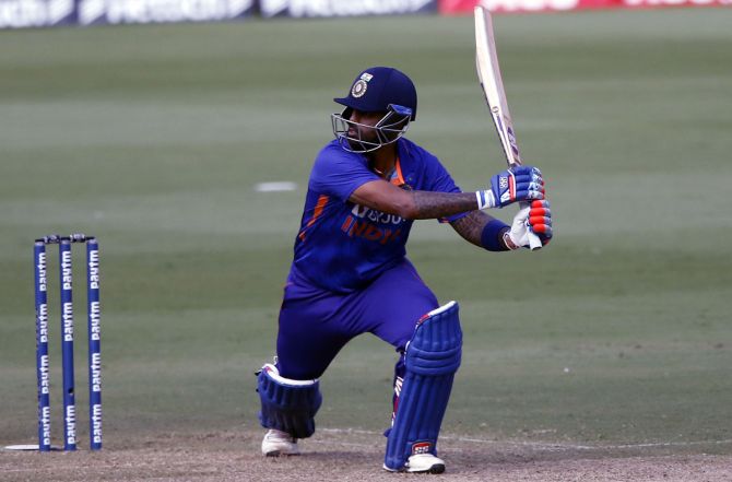 Suryakumar Yadav hit five fours while scoring 64 off 83 balls to rally India in the second One-Day International against the West Indies, in Ahmedabad, on Wednesday.