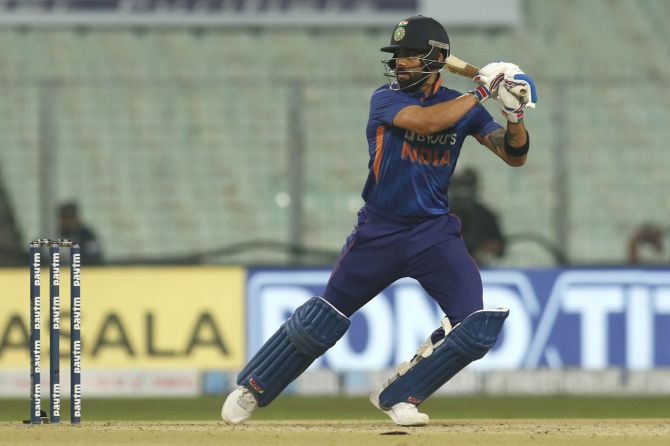 India's Virat Kohli scored his 30th fifty, his first since the 57 against Pakistan in the T20 World Cup on October 24, 2021, in the second T20I against the West Indies, at the Eden Gardens in Kolkata, on Friday.