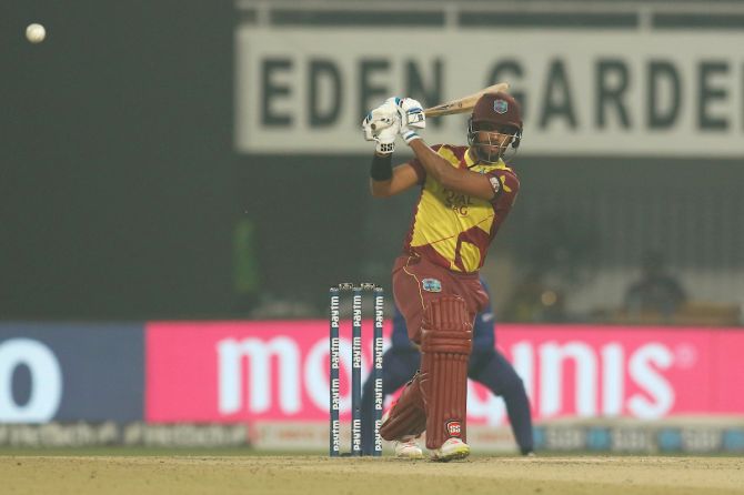 Nicholas Pooran bats during his 61 off 47 balls, which included 8 fours and a six.