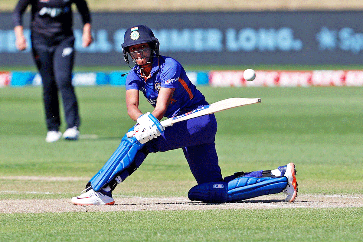 India's Harmanprett Kaur scored 63 off 66 balls during the fifth One Day International against New Zealand White Ferns at John Davies Oval in Queenstown on Thursday