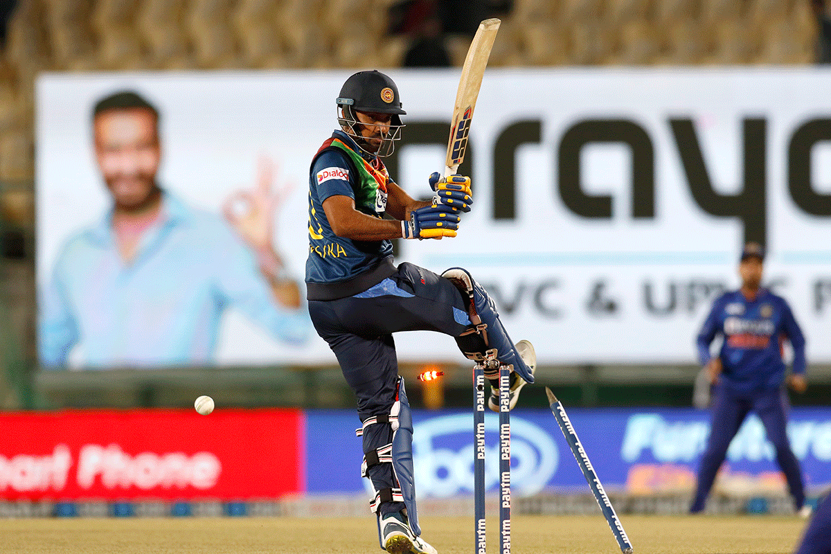 Sri Lanka opener Danushka Gunathilaka is bowled by Mohammed Siraj 