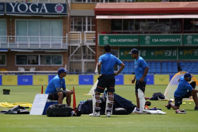 India Head coach Rahul Dravid supervises the team's net session at the The Wanderers, in Johannesburg on Sunday, ahead of the second Test against South Africa.