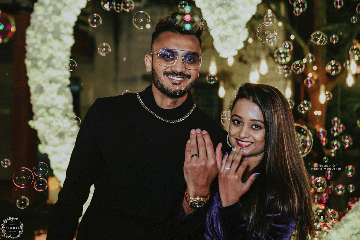 Axar Patel and his fiancee Meha show off their engagement rings
