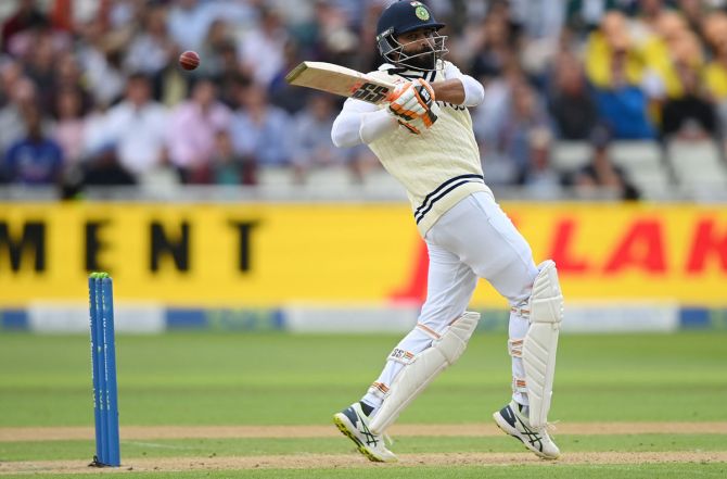 An aggressive Ravindra Jadeja is batting on 83 