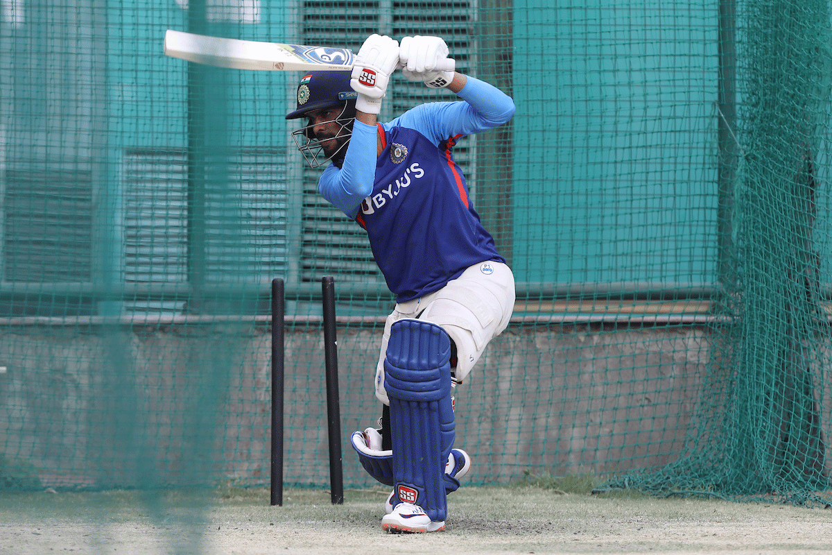 Ruturaj Gaikwad bats in the nets on Wednesday. He will have to shed off his rustiness and strike big when the opportunity comes in the T20Is against South Africa