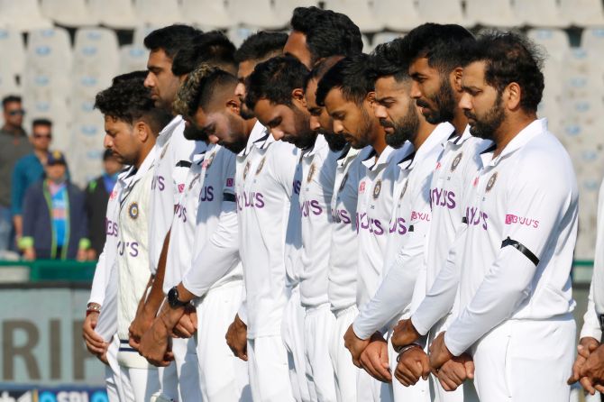 India's players observe a minute's silence in memory of Australia greats Shane Warne and Rodney Marsh, who passed into the ages on Friday.  