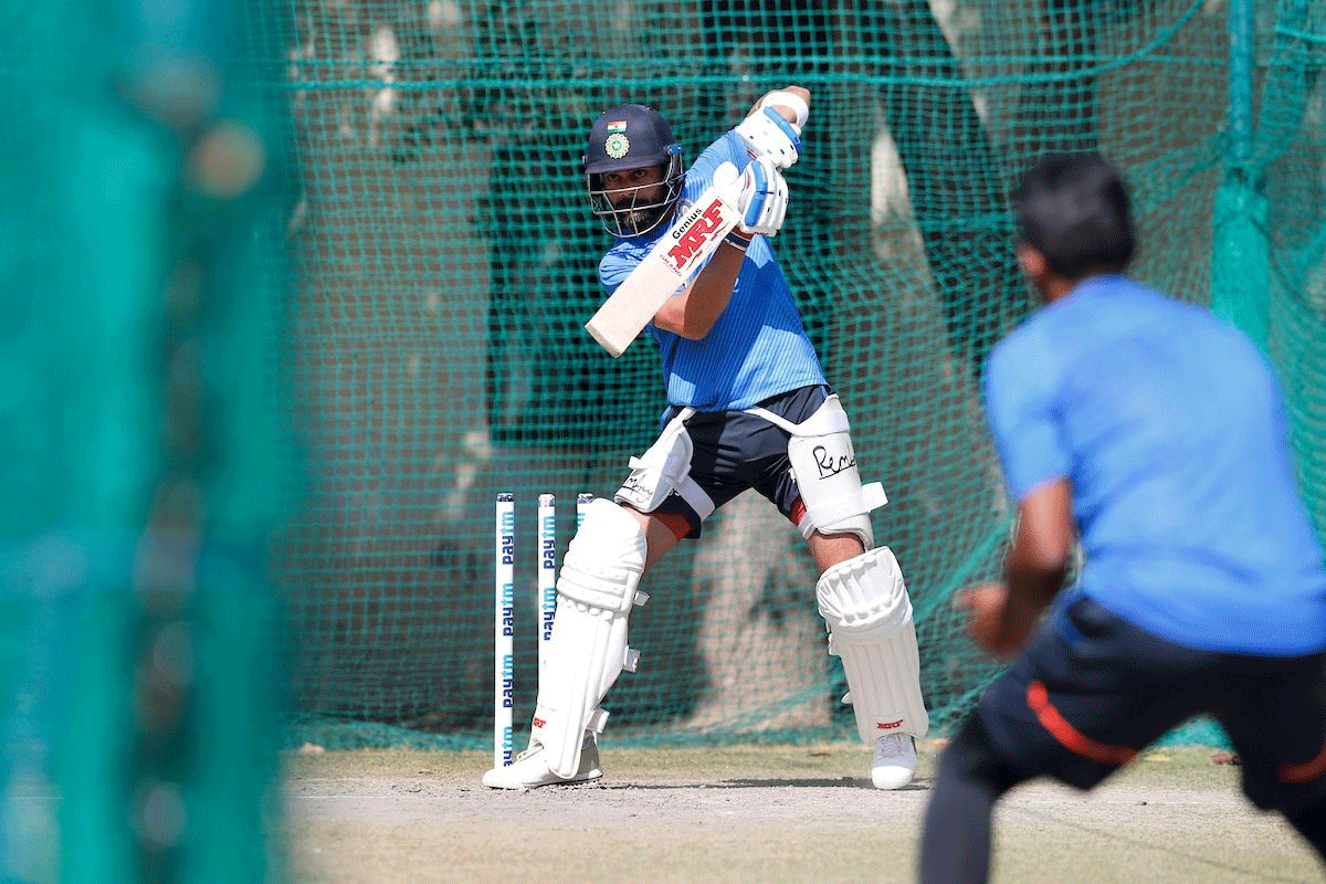 Virat Kohli bats in the nets