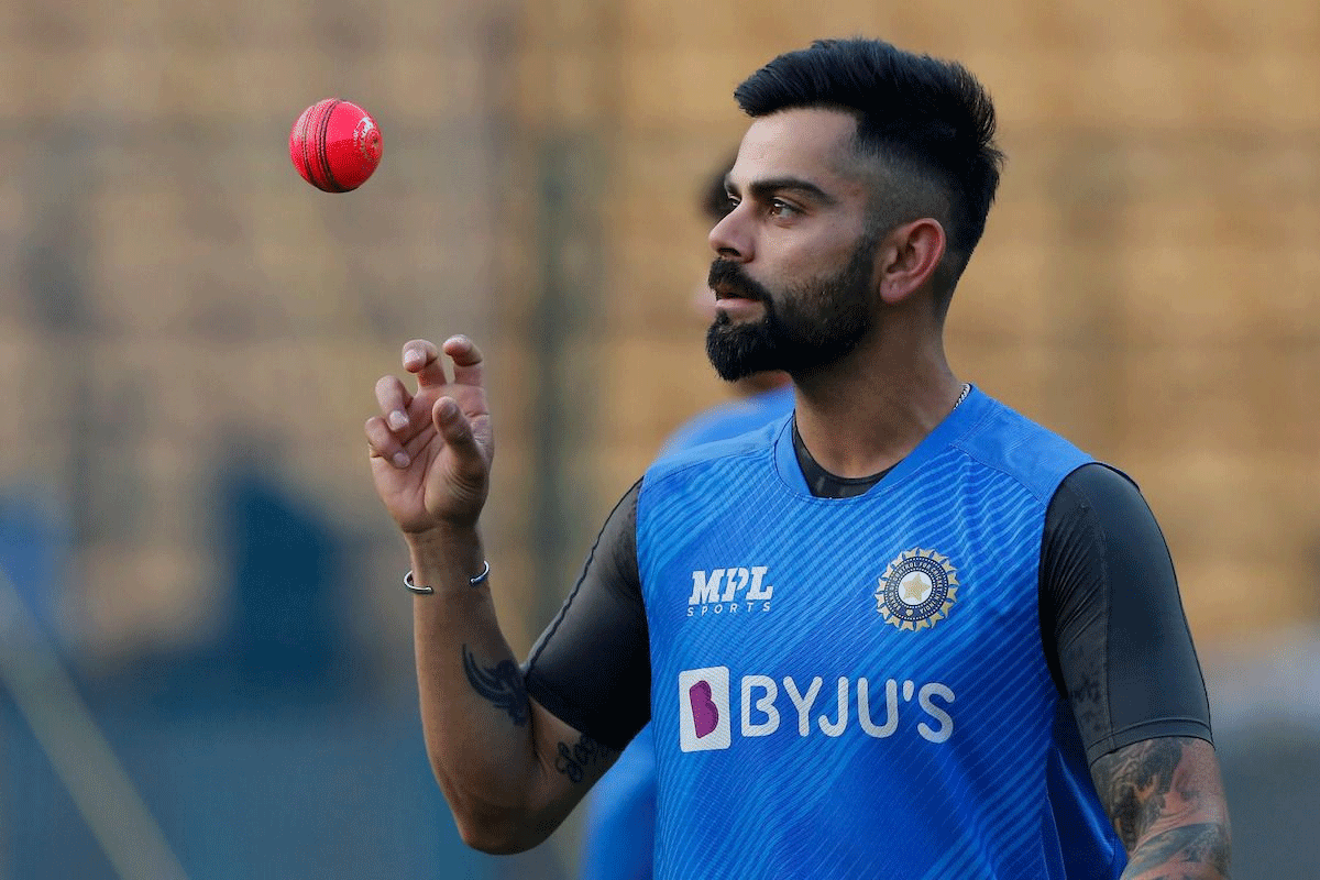 Virat Kohli bowls with the pink ball in the nets on Friday