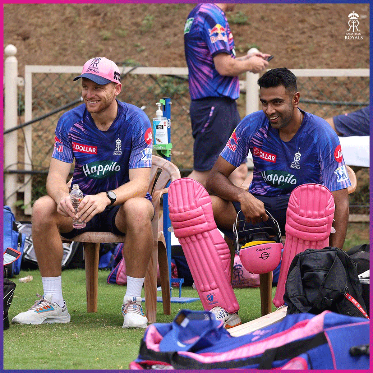Jos Buttler and Ravichandran Ashwin at a nets session on Tuesday