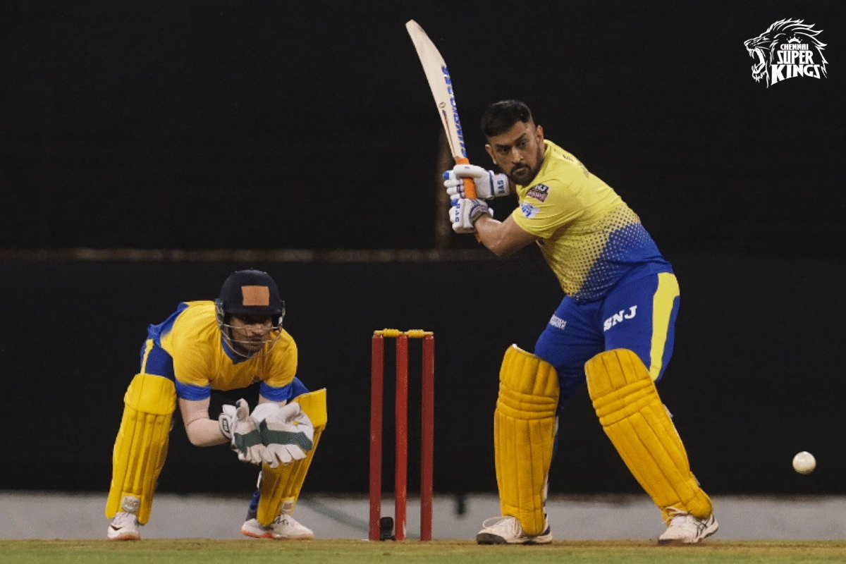 Mahendra Singh Dhoni bats during a practice session