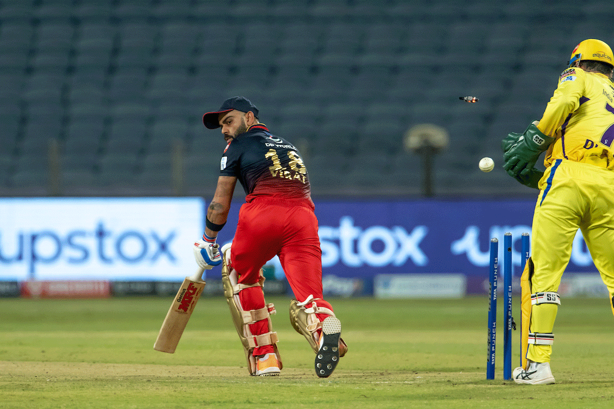 Royal Challengers Bangalore's Virat Kohli gets clean bowled by Chennai Super Kings' Moeen Ali on Wednesday