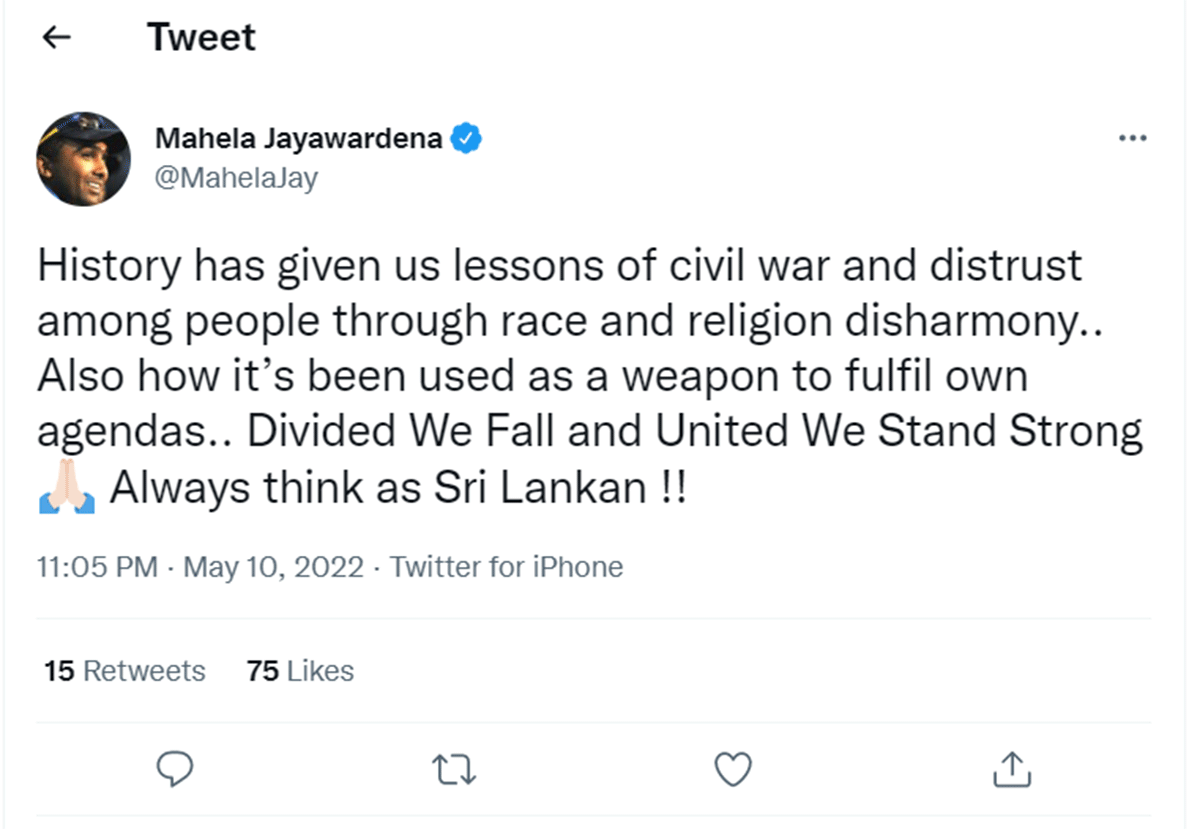 Mahela Jayawardene tweet