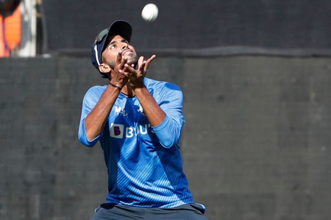 India's Washington Sundar during a practice session