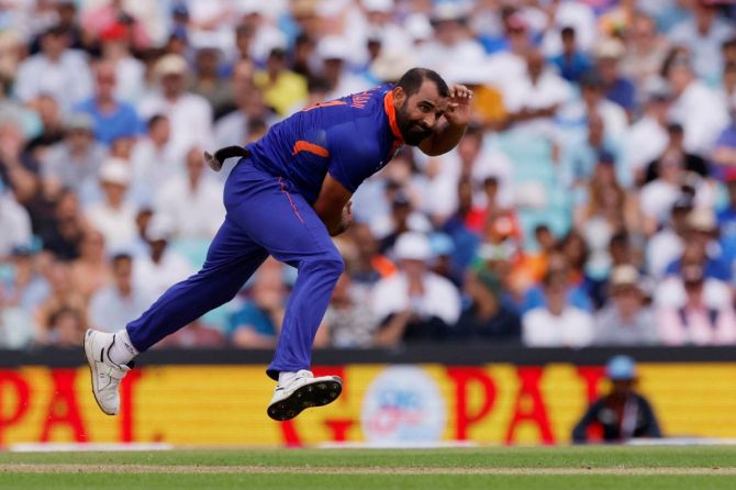 India's Mohammed Shami in action at the OVAL in July 2022
